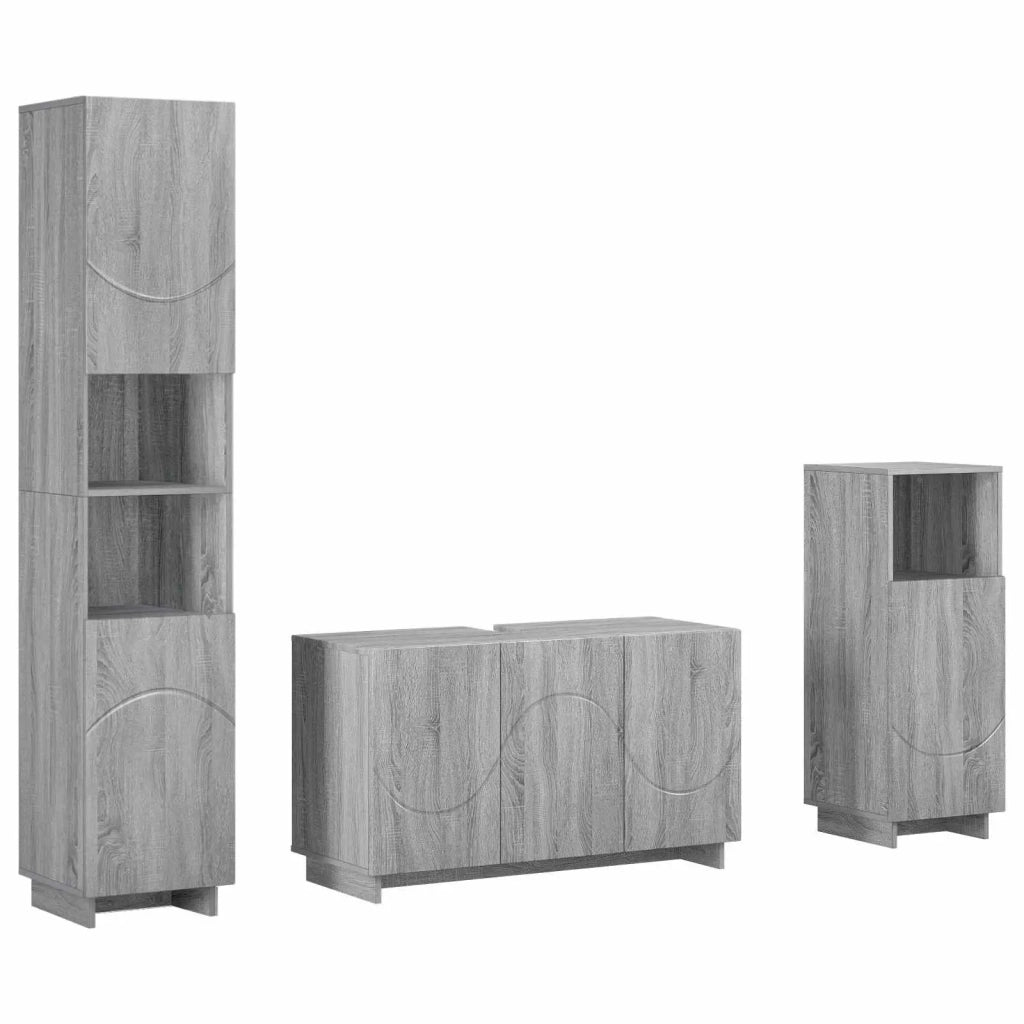 Set mobili da bagno 3 pz Sonoma grigio Legno ingegnerizzato 3433061