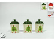 Set 3 Pezzi Barattoli da Cucina in Ceramica Bombati Natalizi 2 Decori