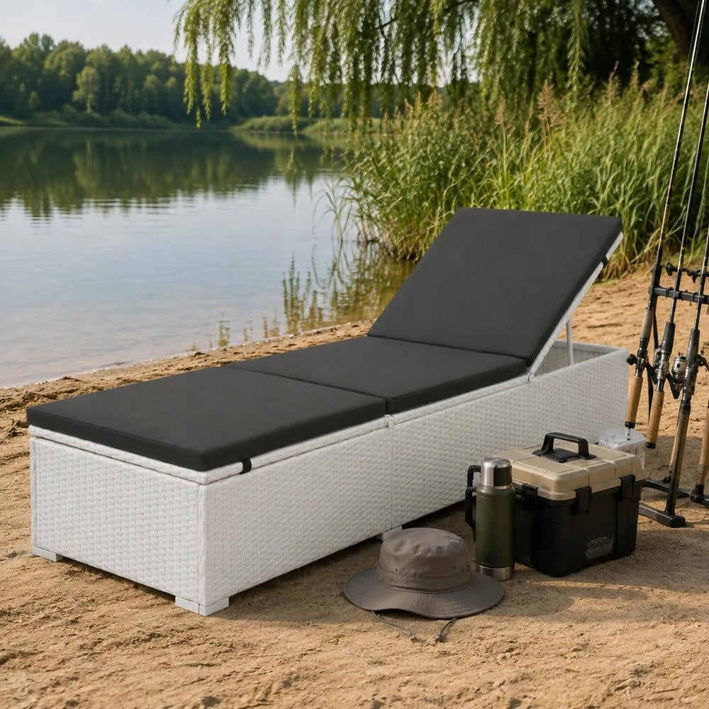 Sun Lounger With Cushion, Poly Rattan, White