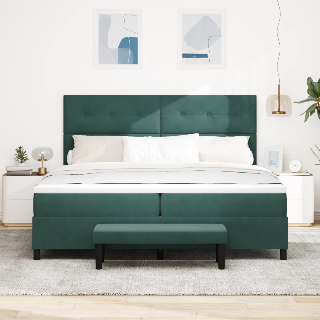 Letto Box Spring con Materasso e Panca Verde Scuro 200x200 cm Velluto