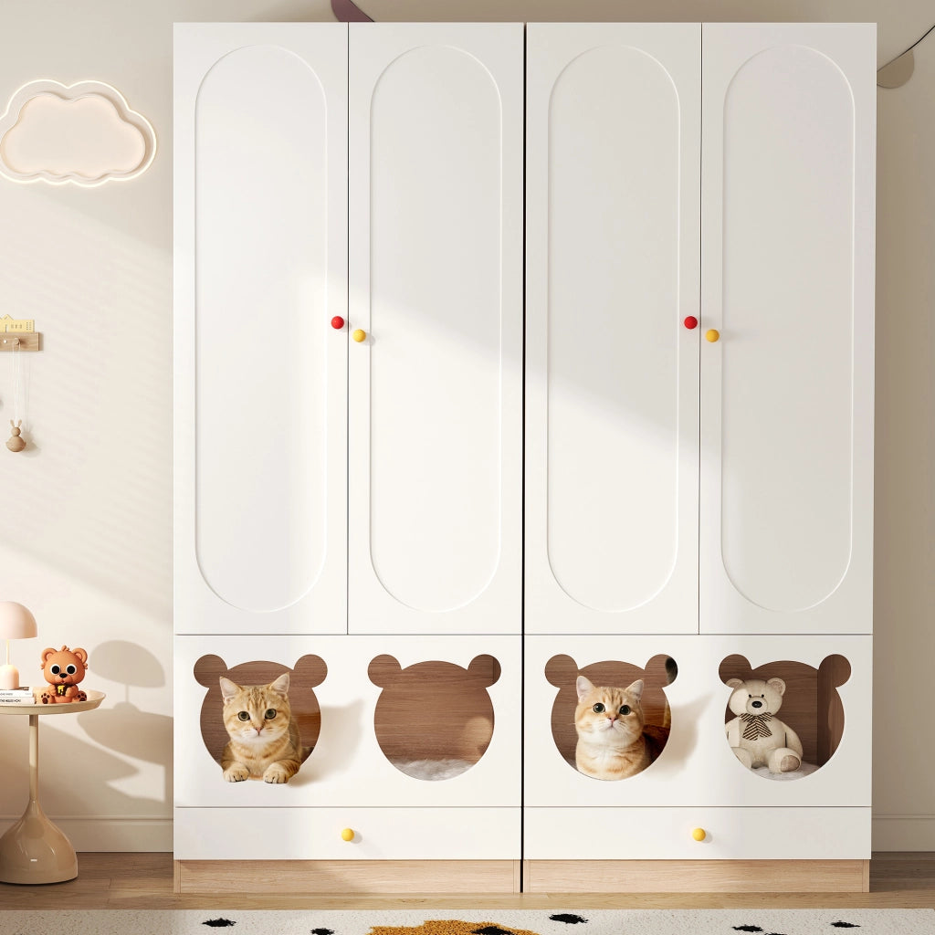 Armadio a 2 ante con asta appendiabiti e cassetti, per camera dei bambini, in MDF, bianco naturale, 80 × 50 × 200 cm