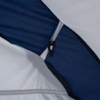 Tenda da Campeggio 4-5 Posti con 4 Porte a Cerniera, Zanzariera e Gancio, 350x350x230cm, Bianca e Blu