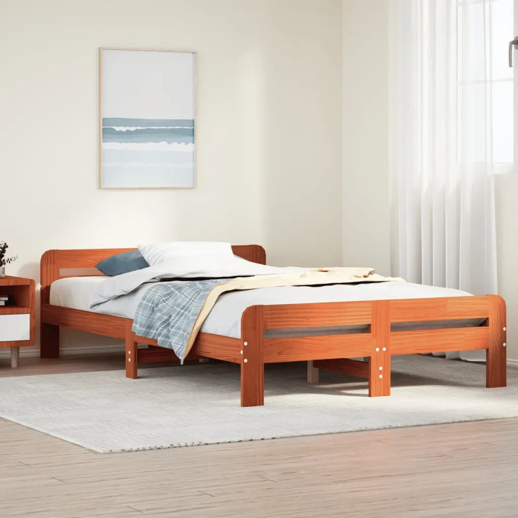 Letto matrimoniale | Letto per adulti | Letto senza Materasso Marrone Cera 135x190 cm in Legno di Pino