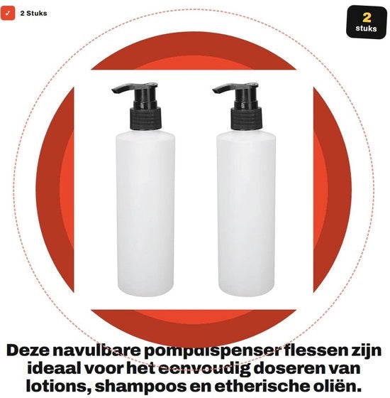 Dispensatore di pompa 2x250 ml - Navicella - Riciclabile - Per creme/lotion - Ecologico - Ideale per olio di massaggio - Fiala