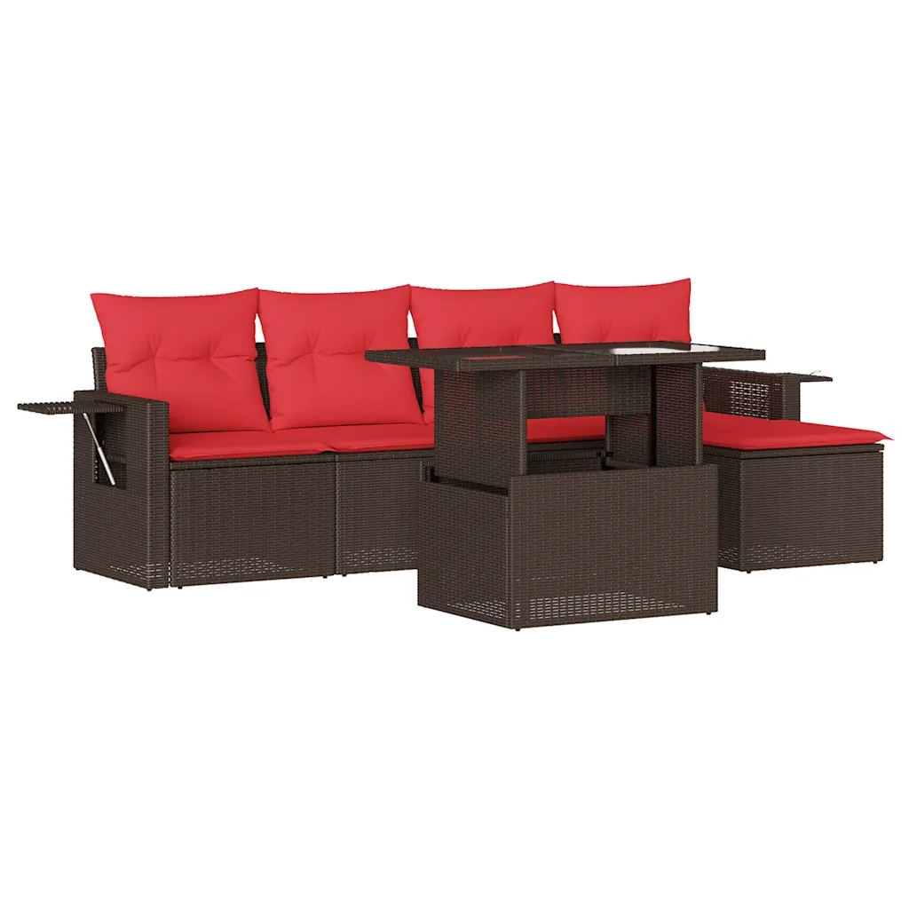 Set Divani da Giardino 6 pz con Cuscini Marrone in Polyrattan 3267874