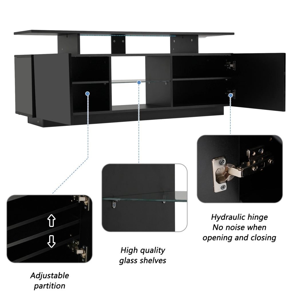OKWISH Mobile TV con 2 Ante e 5 Vani Aperti, LED Controllato da App, per Soggiorno, 140 x 35 x 55 cm, Nero