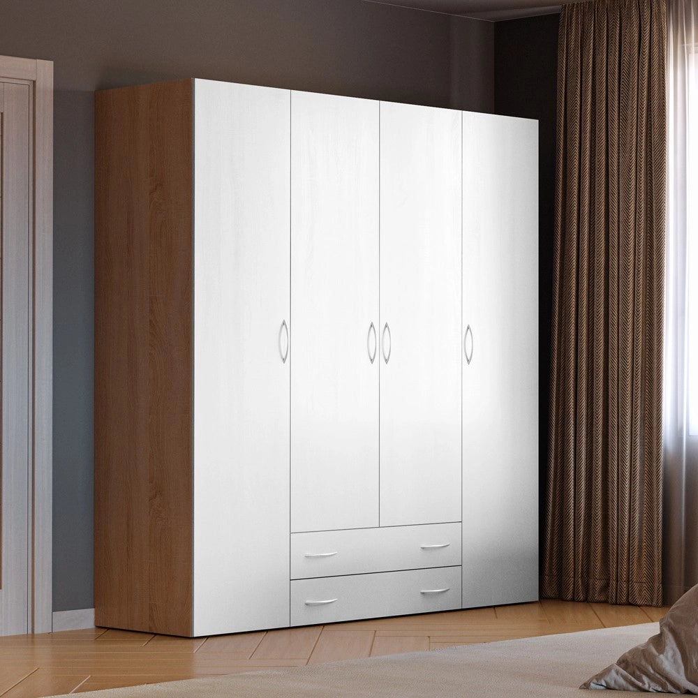 Armadio 4 ante e 2 cassetti Seba4 160x51,6x177h colore bianco e rovere
