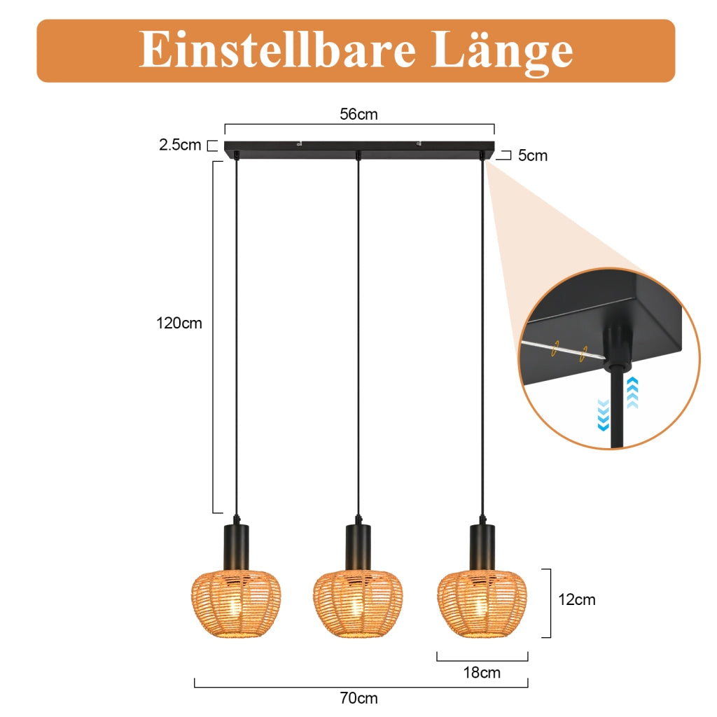 Lampada a sospensione ZMH nera E27 a 3 luci per sala da pranzo e camera da letto