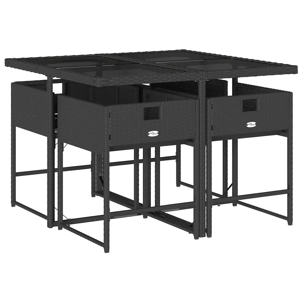 Set da Pranzo da Giardino 5 pz | Set Salotto da Giardino Nero con Cuscini in Polyrattan