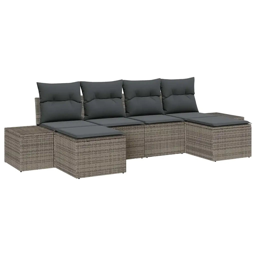 Set Divano da Giardino con cuscino 6 pcs Grigio polyrattan