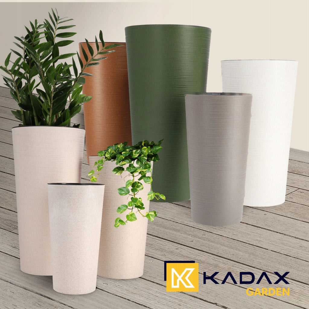 Set di 3 vasi da fiori KADAX, vasi da giardino + inserti, alti e grandi, beige, 37+47+57 cm