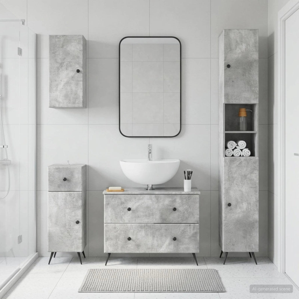 Set di Mobili da Bagno da 4 Pezzi BREDA Grigio Cemento 3417966