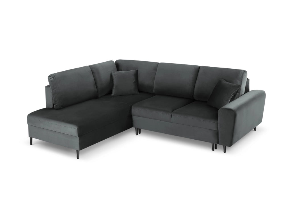 Cosmopolitan Design - Divano convertibile angolare sinistro con contenitore "Kyoto" 5 posti in velluto grigio scuro 