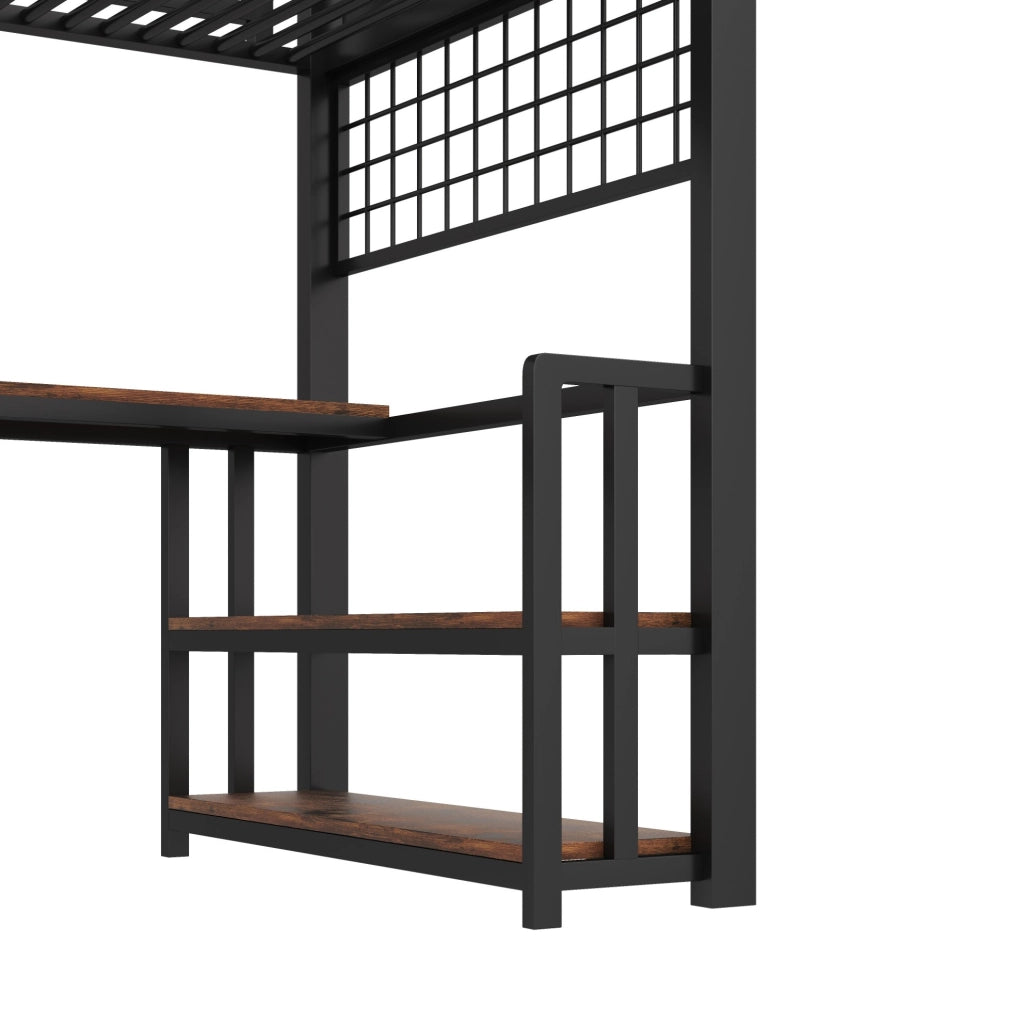Letto a soppalco 90x200 cm nero con scrivania, LED, scaffale e ricarica USB-C
