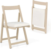 Set di 2 sedie pieghevoli, imbottite, con telaio in legno di gomma e schienale inclinato, per cucina, soggiorno e balcone (beige)
