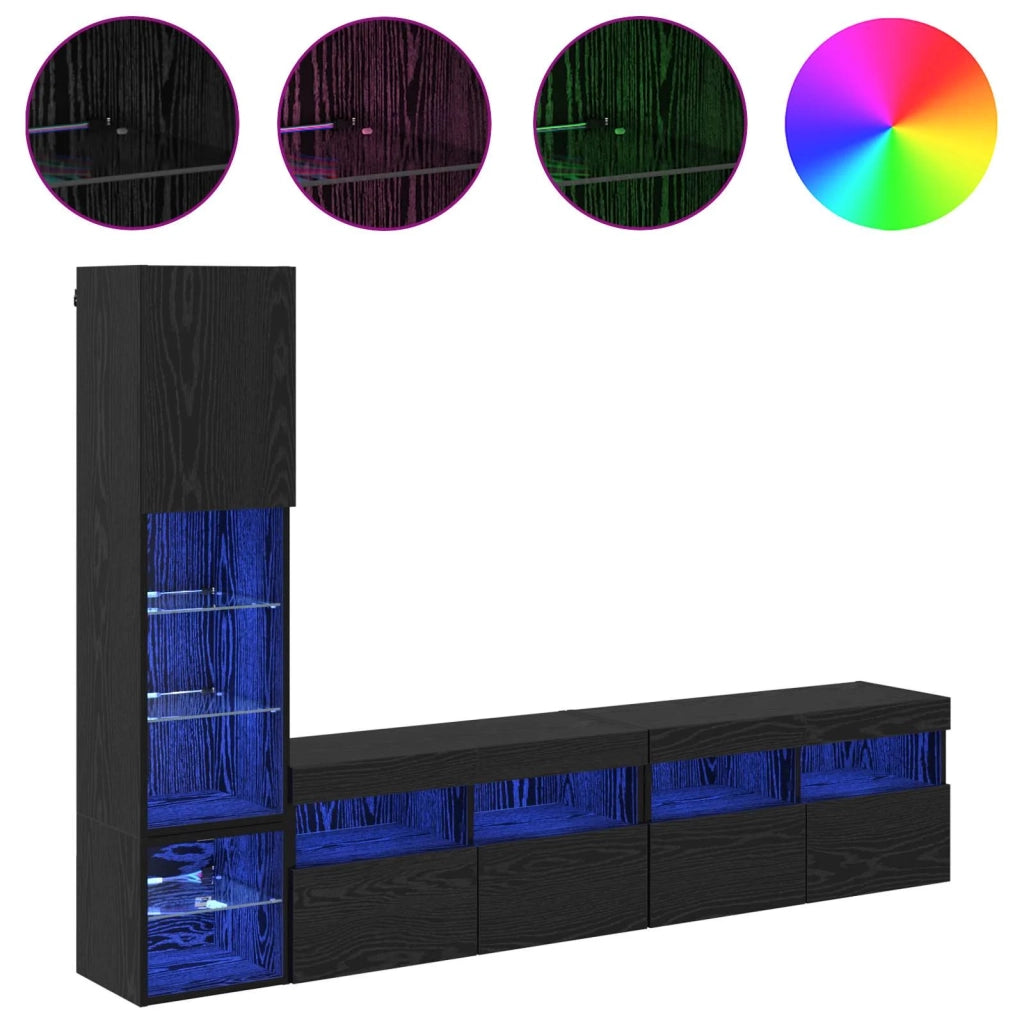 Mobile Porta TV 4 pz-Credenza per TV Rovere Nero Legno multistrato 597699