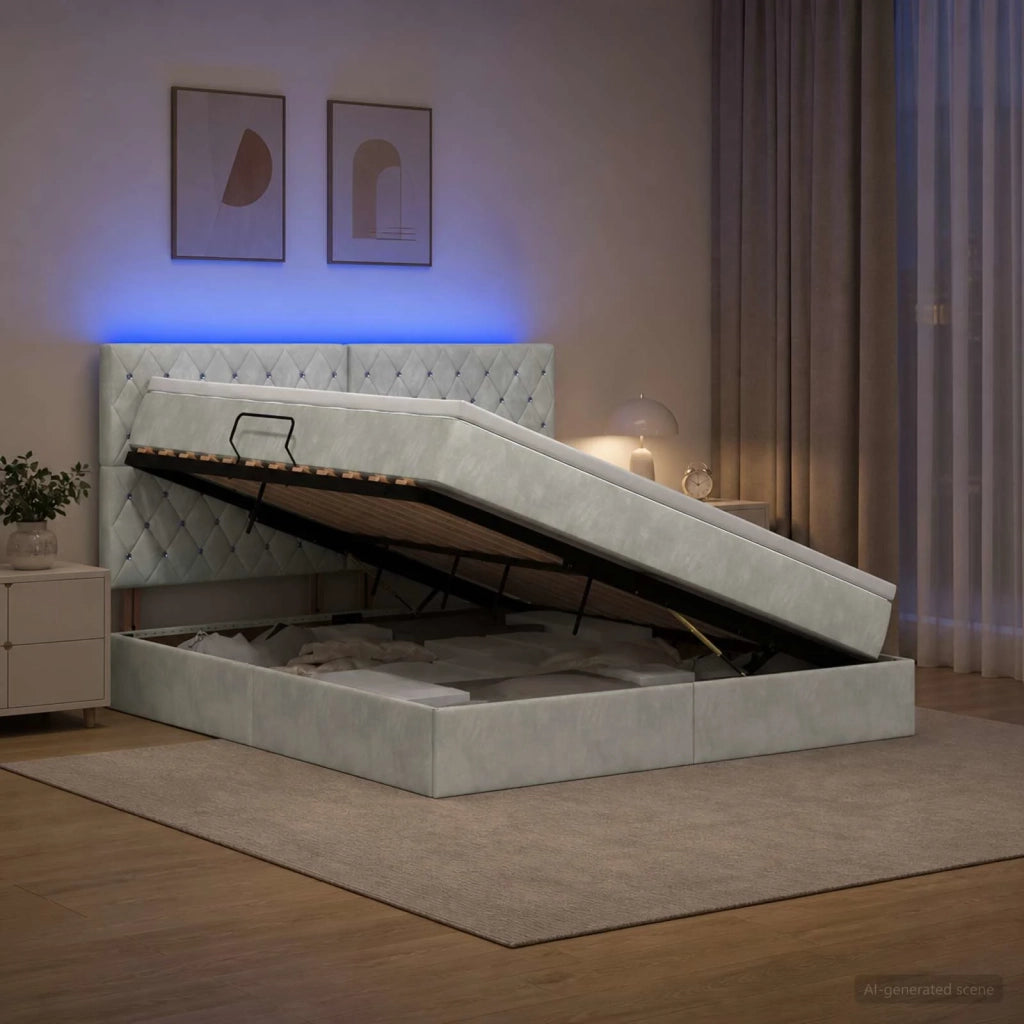 Letto con contenitore LED e materasso Grigio Chiaro 3460086