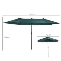 Ombrellone da Giardino Doppio con Apertura a Manovella, in Acciaio e Poliestere, 455x265x238cm, Verde Scuro