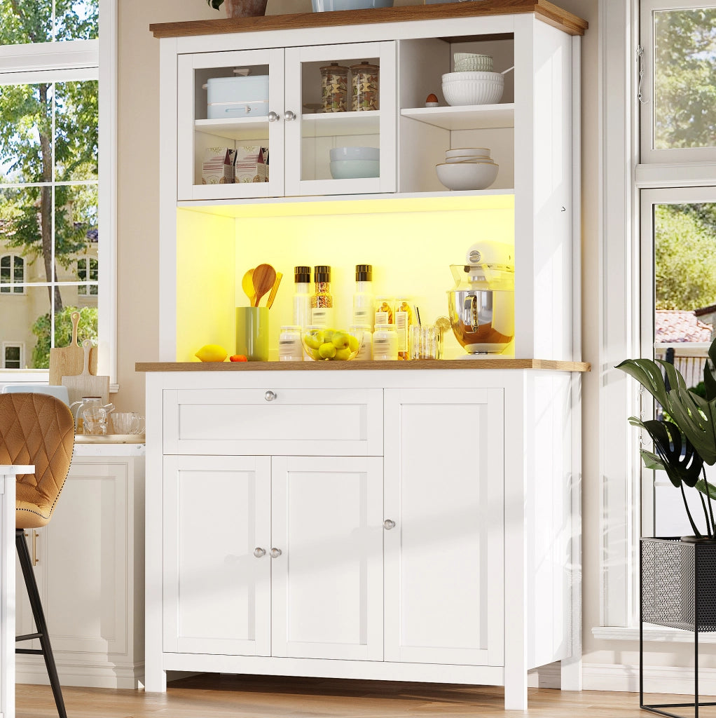 Credenza alta 104x40x180 cm con LED controllata da app; ripiani regolabili; MDF; bianco