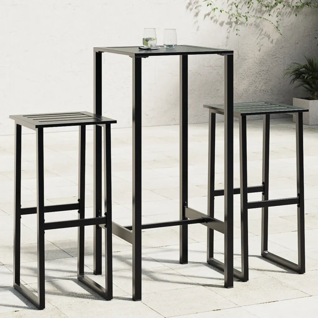 Set Bar da Giardino 3pz | Set Salotto da Giardino Nero in Acciaio Verniciato a Polvere