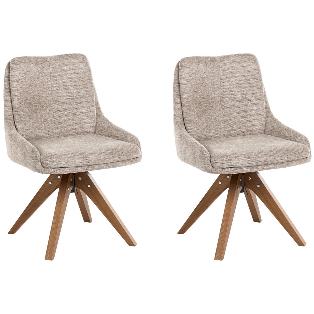 Set di 2 sedie da pranzo girevoli Rivestimento in tessuto tortora Base con gambe in legno girevoli in metallo