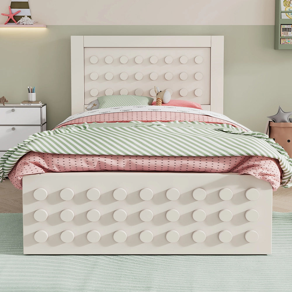 Letto bambino-Xylo-90x200 cm-design a blocchi, cassetti, contenitore, bianco, senza materasso