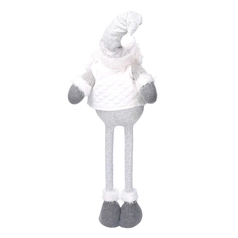 Babbo natale tessuto bianco grigio con gambe telescopiche cm 13x9h33/56