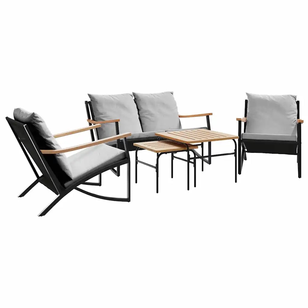 Set Mobili da Balcone 5 pz con Cuscini Nero in Acciaio