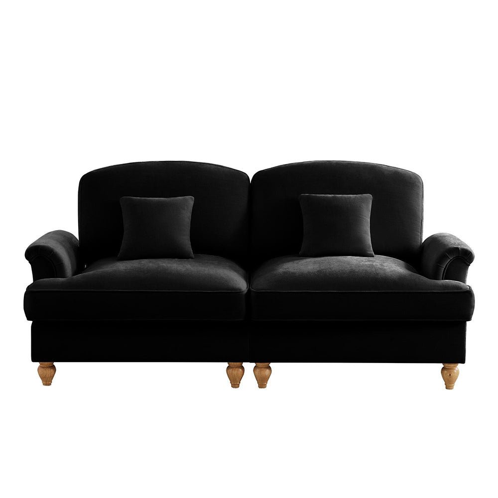 Divano 2 posti stile medievale - Xylo - Chenille, piedi legno, nero