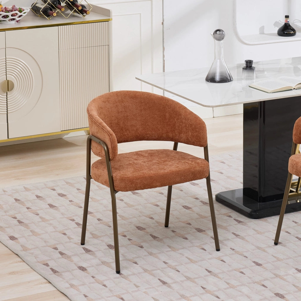 Sedia da Pranzo Imbottita con Braccioli in Velluto e Gambe in Metallo ¨C MINIMAL ¨C Arancione