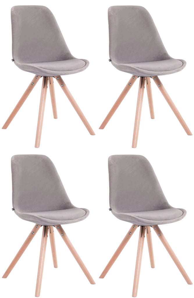 Set di 4 sedie Toulouse in velluto rotondo grigio,natura