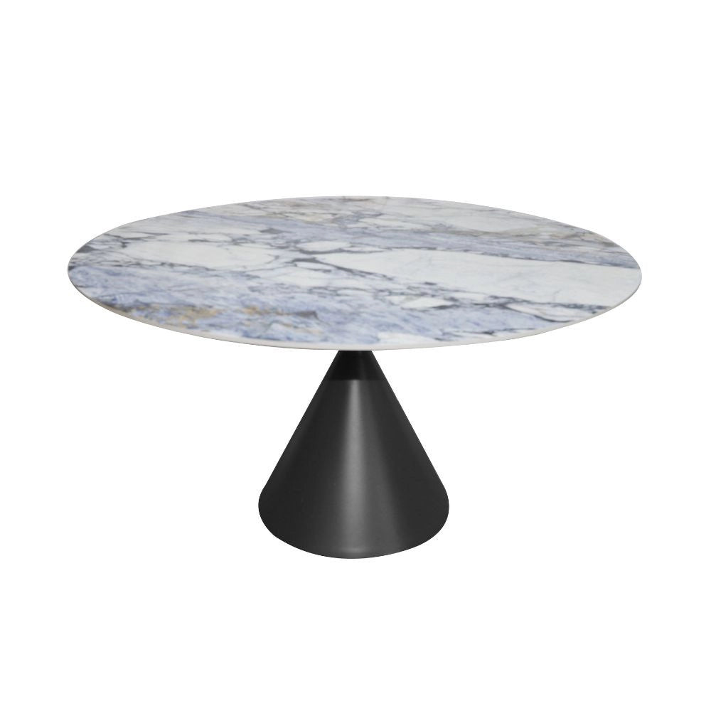 Tavolo rotondo Punto con piano effetto marmo e venature blu – 150x150x76H