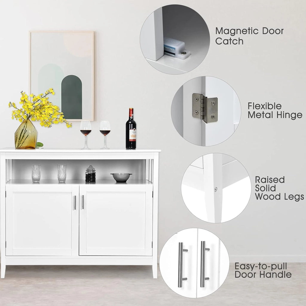 Armadio da cucina a buffet, da cucina, a buffet, con ripiano aperto e 2 ante, in legno, con ripiano regolabile, 114 x 51 x 91 cm, bianco