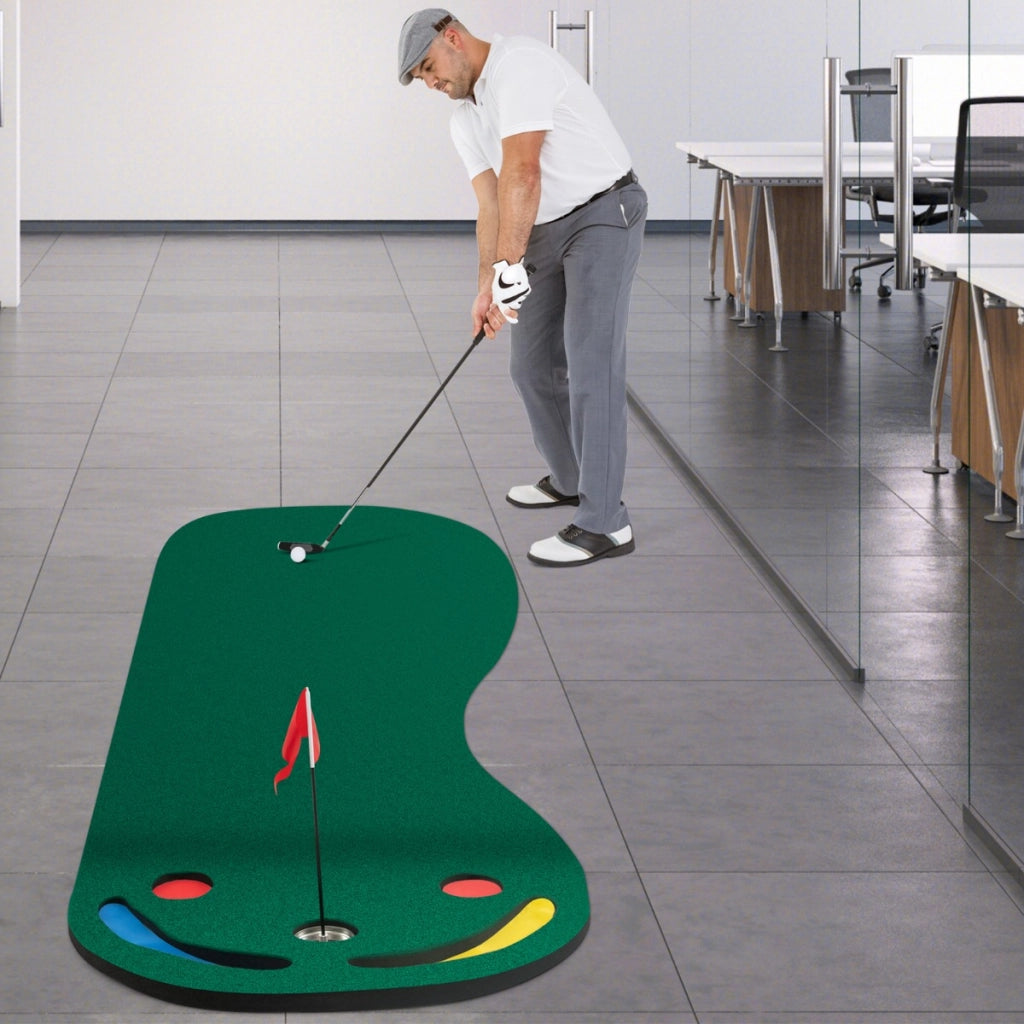 Set di putting da golf con 3 fori per il putting 1 bandierina e coperture per buca da golf, Tappetino da putting 300x96cm-Golf