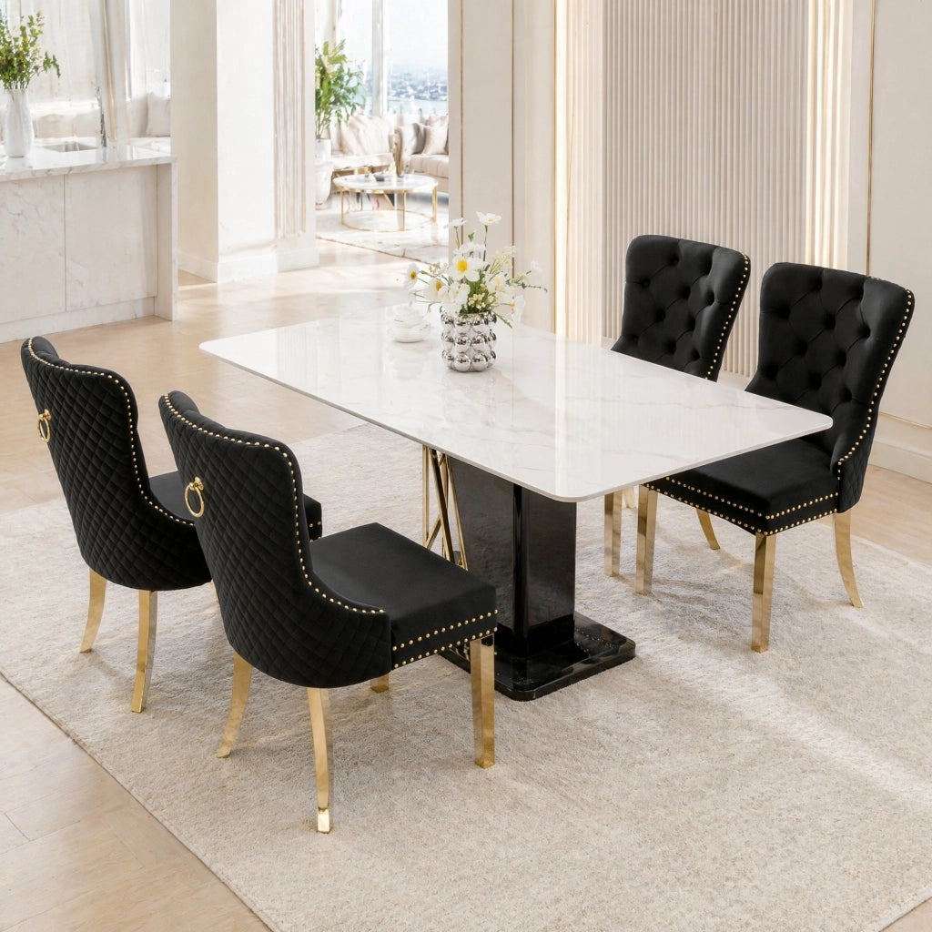 SEDIA Imbottita 50,5x45x95 cm Velluto Nero Oro