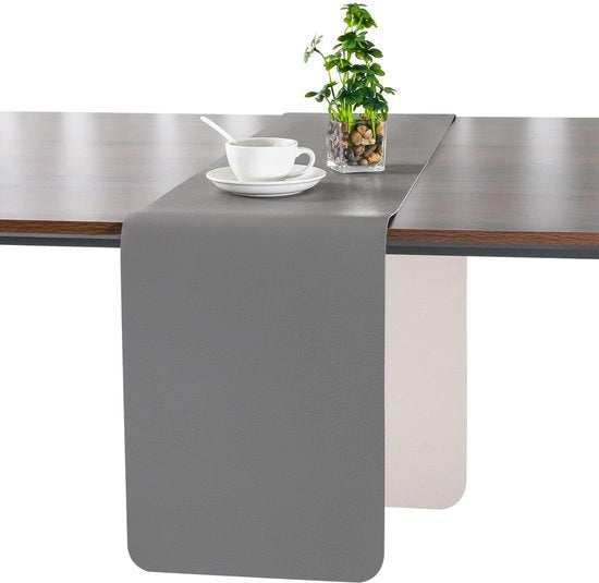 Tavolo da Esterno in Pelle, Impermeabile, Antiscivolo, Decorativo, 40 x 183 cm (Grigio Sabbia)