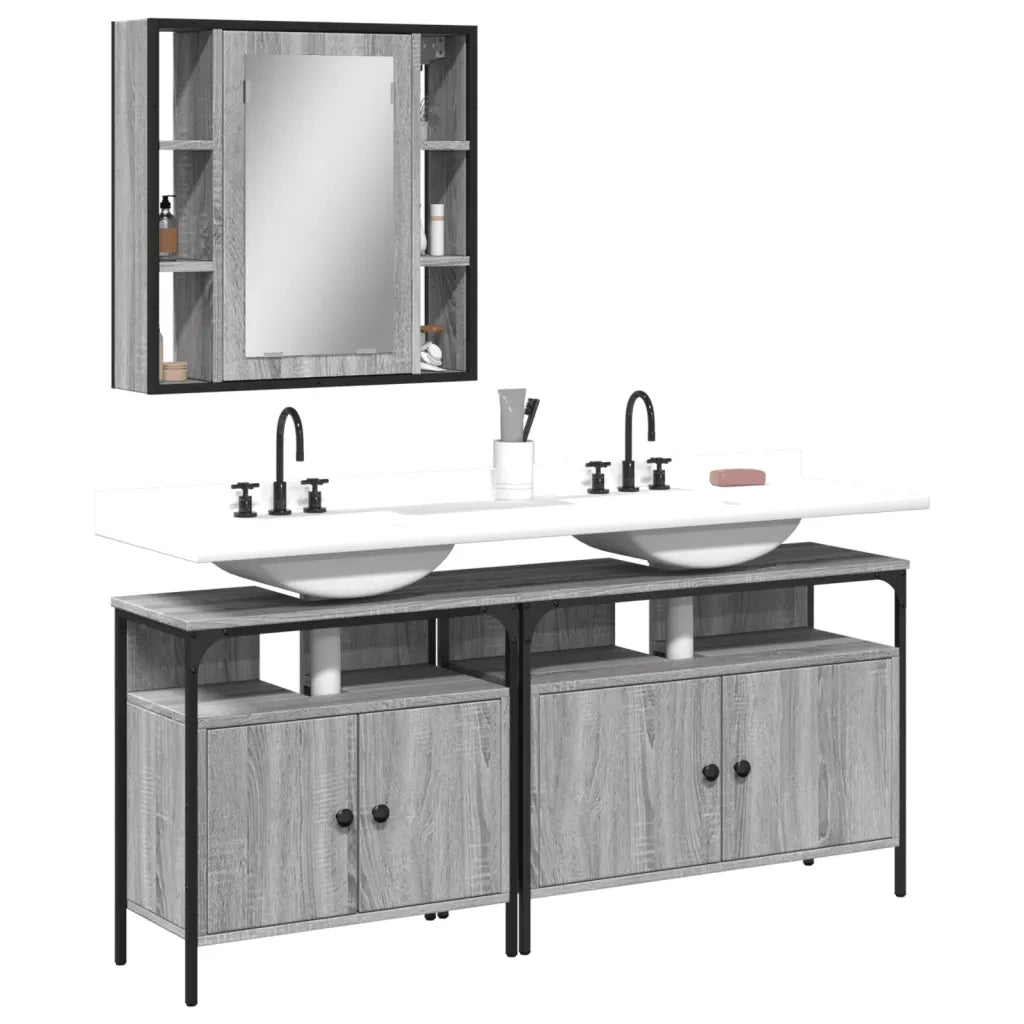 Set Mobili da Bagno | Armadio da bagno 3 pz Grigio Sonoma in Legno Multistrato