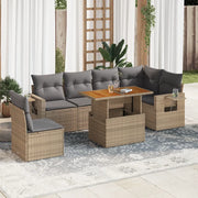 Set Divani da Giardino 7 pz con Cuscini Beige in Polyrattan