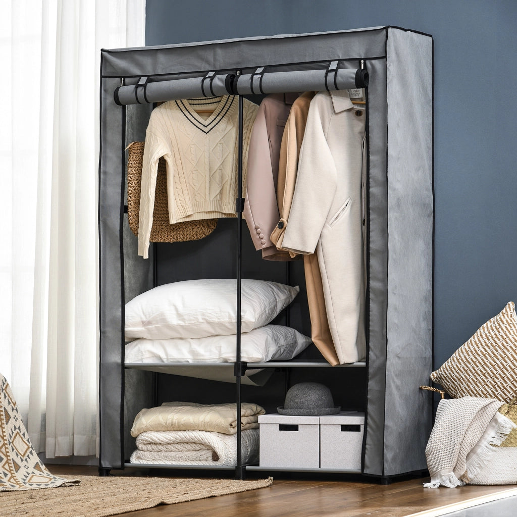 Armadio Guardaroba Portatile con Ripiani e Appendini ¨C zephmum ¨C Grigio 118x49x170 cm