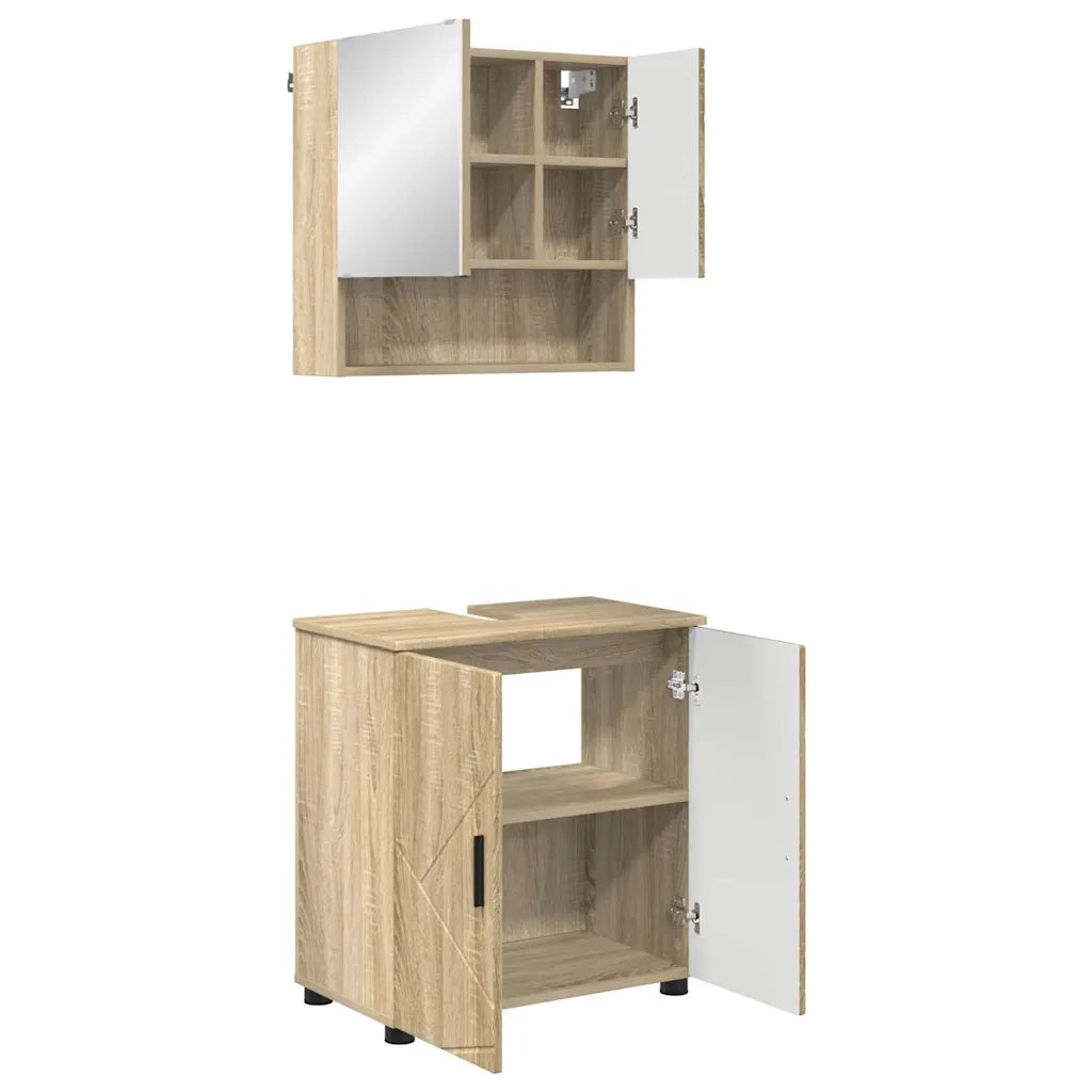 Set di mobili per il bagno con porta 2 pcs Rovere Sonoma 3392935