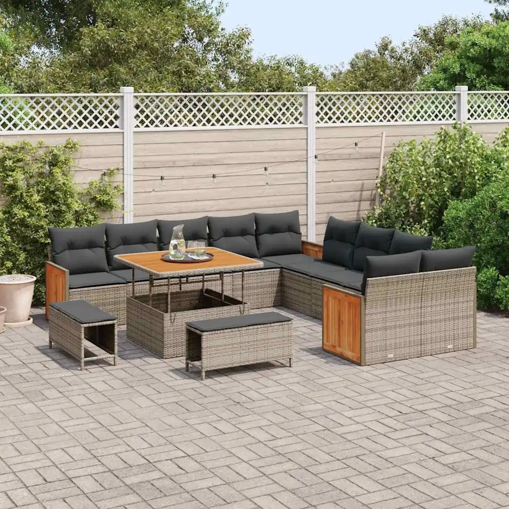 Set Divano da Giardino con cuscino 17 pcs Grigio polyrattan