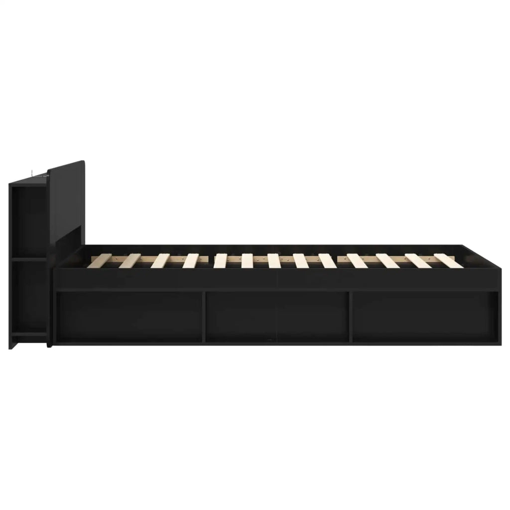 Telaio del letto con storage con testiera Nero 90 x 190 cm