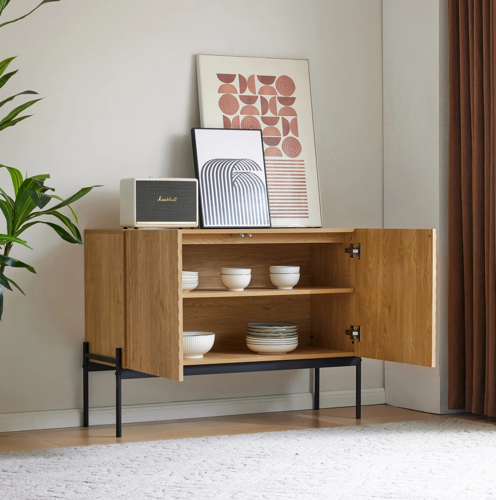 Mobile contenitore moderno naturale con struttura in metallo, 100x40x75 cm