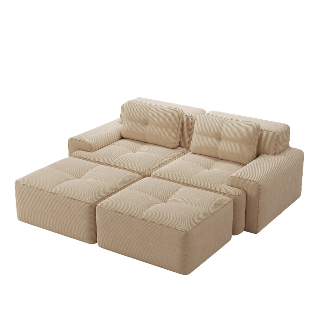 Divano modulare Cloud in velluto a coste beige con seduta profonda e design senza braccioli, 2 posti