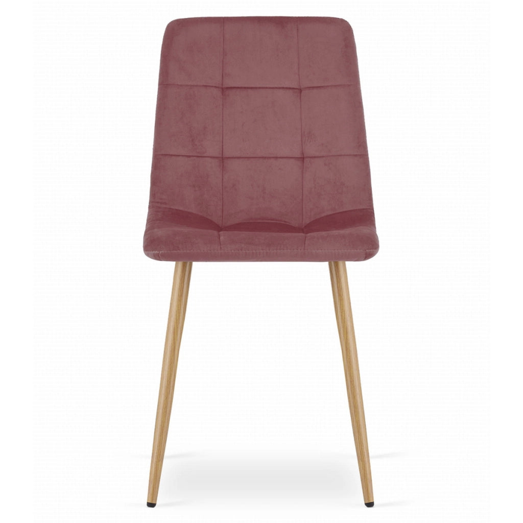 Sedia Kara in velluto rosa con gambe effetto legno
