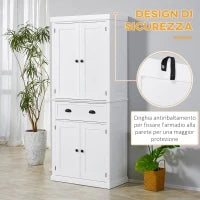 Credenza Alta Cucina con Armadietto e Inferiore e Cassetto Centrale in MDF, Mobile Truciolato e Metallo, 76x40.5x184cm, Bianco|Aosom Italy