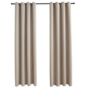 Tende Oscuranti | Tende Blackout con Anelli in Metallo 2 pz Beige 140x175 cm