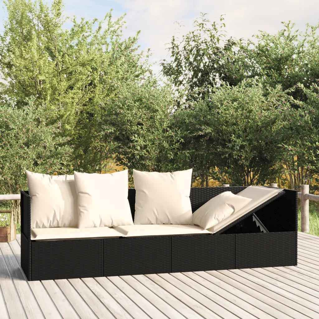 Lettino Prendisole | Sdraio da giardino | Lettino da sole da Esterno con Cuscini Nero in Polyrattan