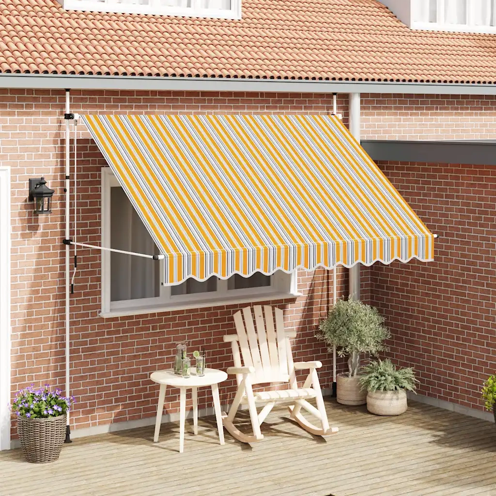 Tenda da Sole Retrattile Manuale 300 cm a Strisce Blu e Gialle 43228