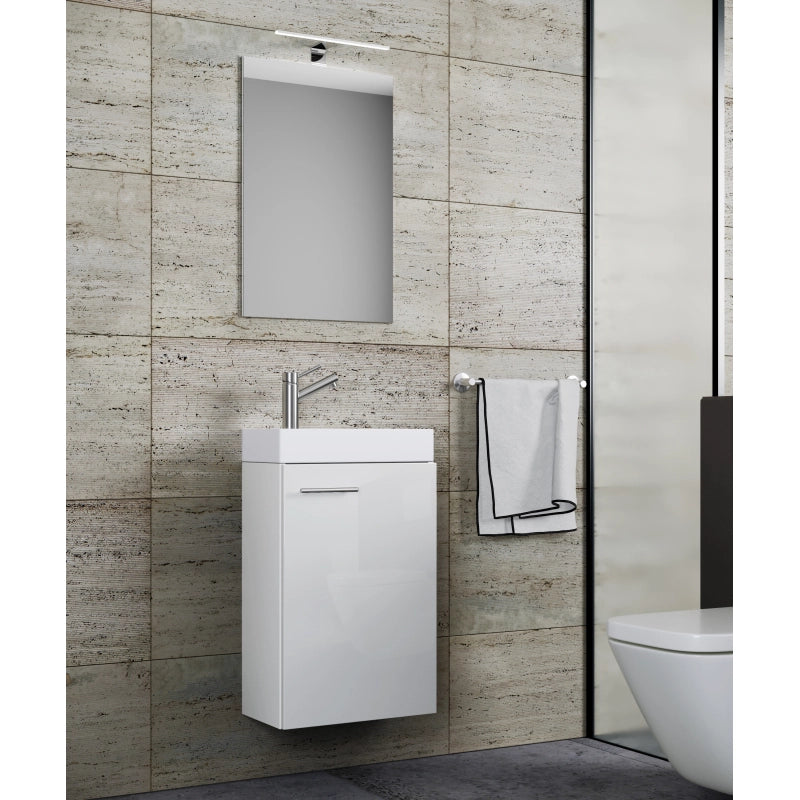 LineaViva di Ezooza Mobile Sospeso con lavabo in ceramica di alta qualità e specchio con luce a led, Bianco , lavabo Bianco